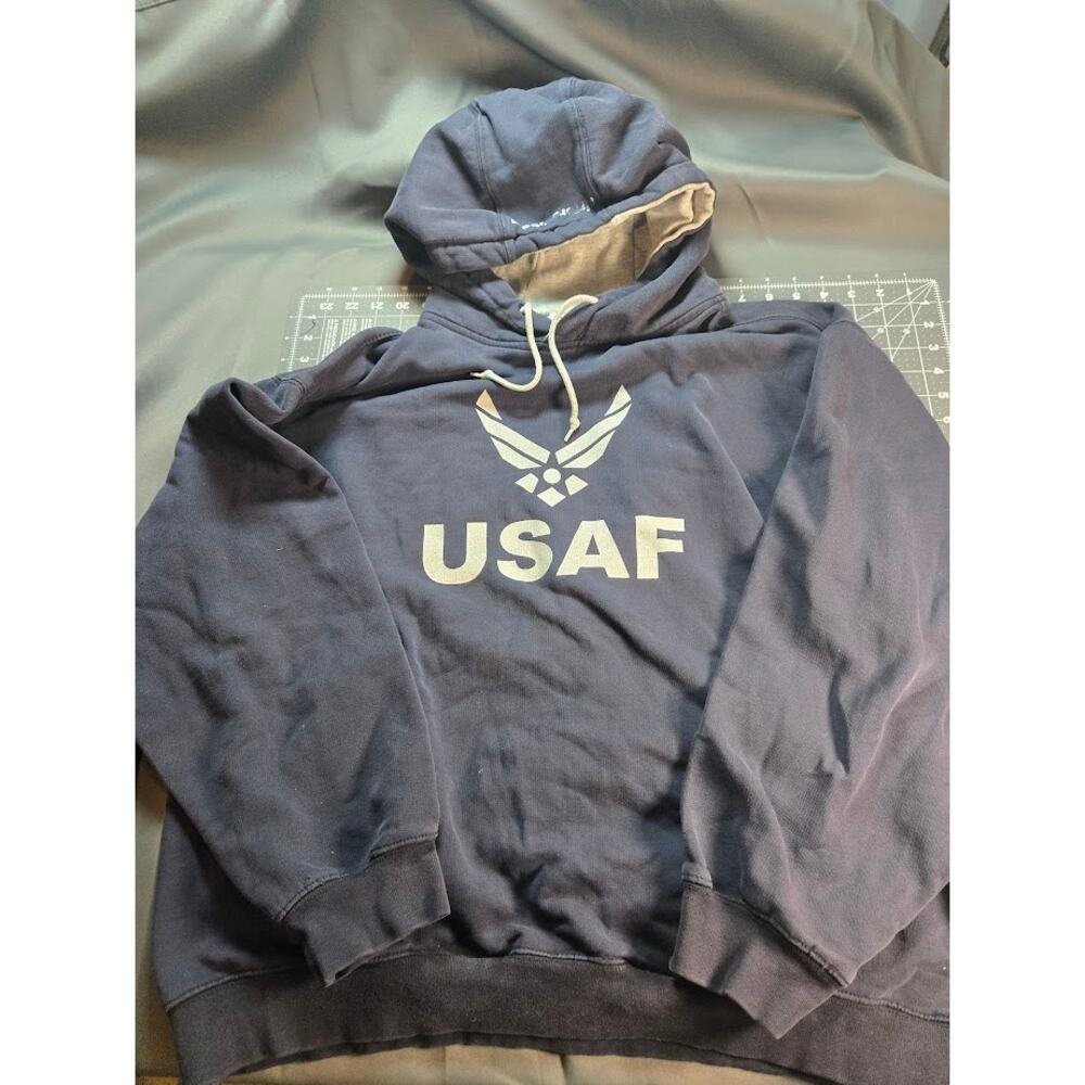 Vintage USAF Air Force Hoodie Mens Large Navy Blue Military Pullover Game